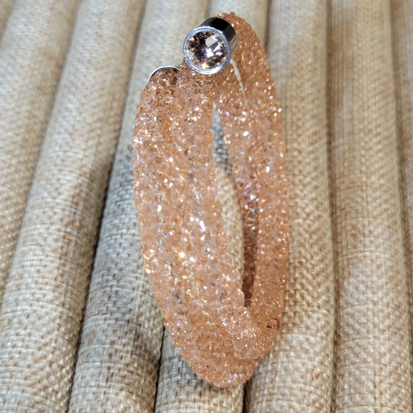 Pink & Turquoise Costume Jewelry Set Earrings, Beaded Bangle, Handmade Bracelet - Picture 8 of 9